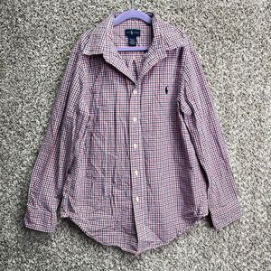 Ralph Lauren Shirt Boys M 10-12 Cotton Red, Blue & White Plaid Long Sleeve Butto